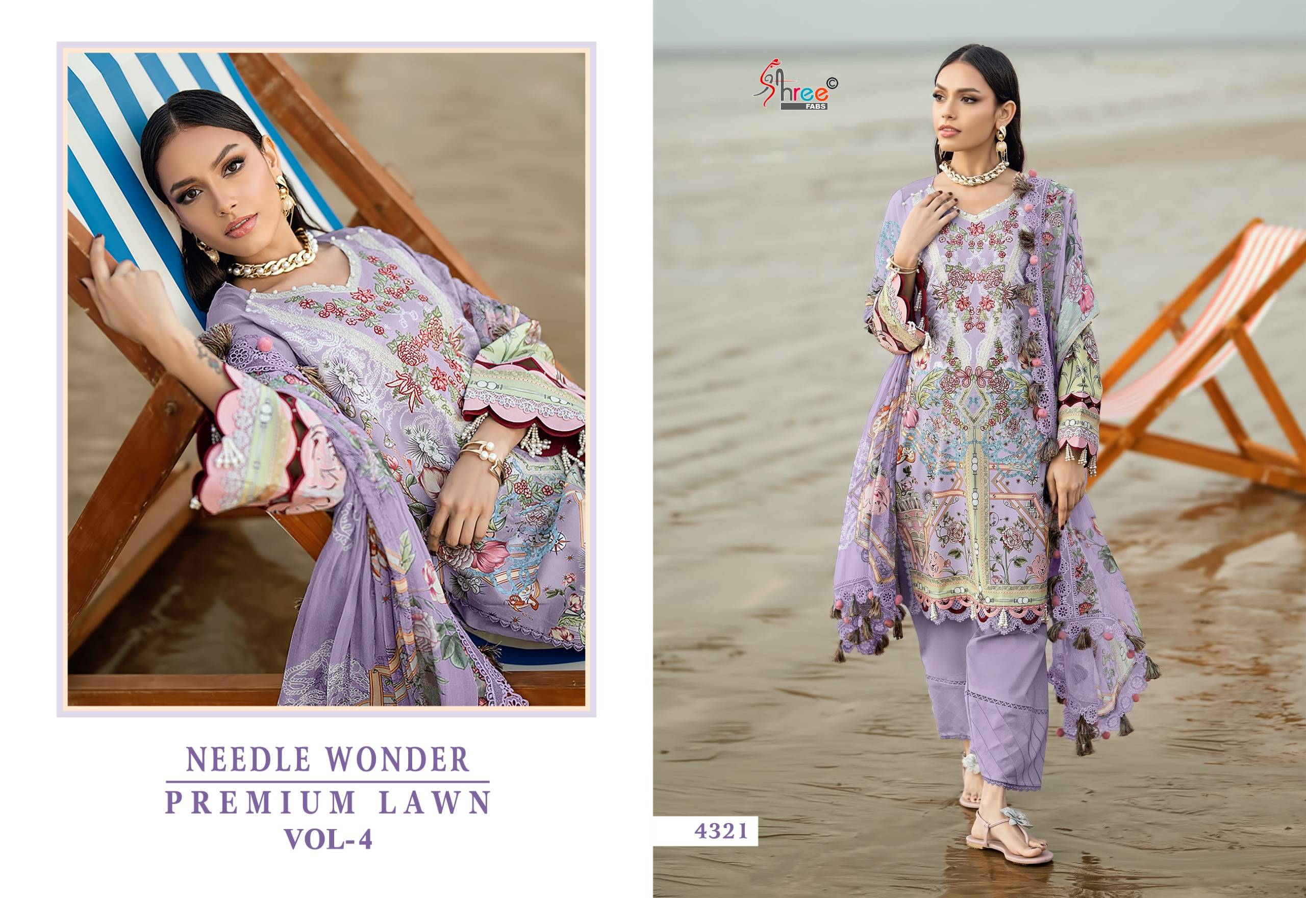 NEEDLE WONDER PREMIUM LAWN VOL-4 By Shree Fabs 4321 To 4328 Series Designer Pakistani Suits Pure Cotton print Dresses At Wholesale Price